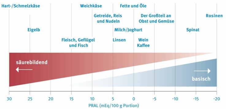 Geschätztes säurebildendes Potential von ausgewählten Lebensmitteln